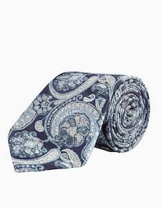 Wedding Guests: Blue & White Large Paisley Jacquard Silk Tie