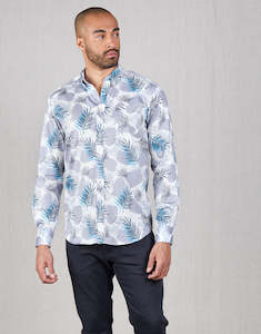 Selected Shirts 99 Each: Ohope Blue Leaf Print Shirt