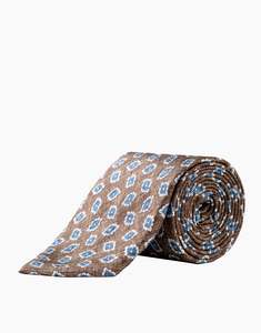 Brown & Blue Diamond Floral Italian Silk Tie