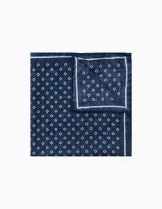 Navy & White Diamond Italian Silk Pocket Square