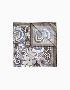 Business Casual: Light Brown & Blue Floral Italian Silk Pocket Square