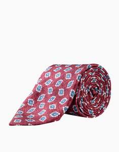 Maroon & Blue Diamond Floral Italian Silk Tie