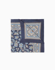 Race Ready: Navy & Brown Floral Paisely Pocket Square