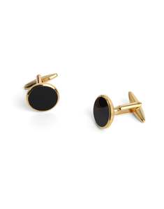Round Gold with Onyx Cufflink