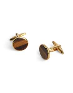 Round Gold with Tiger Eye Cufflink