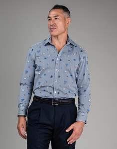 London Navy Floral Stripe Print Shirt
