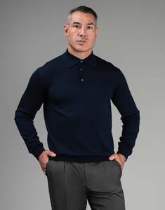 Business Casual: Haast Navy Merino Polo