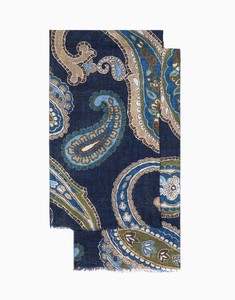 Winter Essentials: Blue Beige & Green Paisley Italian Wool Scarf