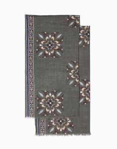 Khaki & Brown Medallion Italian Wool Scarf