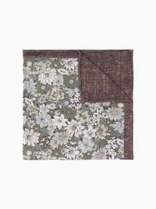 Winter Essentials: Brown & Green Floral Reversible Italian Silk Pocket Square