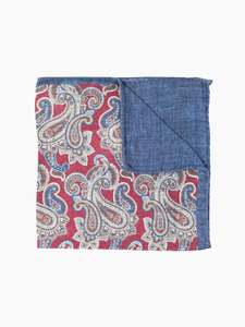 Winter Essentials: Blue & Red Paisley Reversible Italian Silk Pocket Square