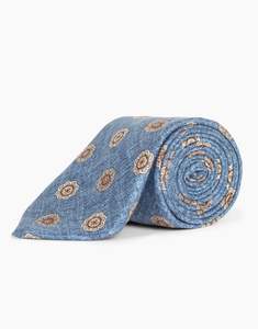 Winter Essentials: Blue & Brown Floral Medallion Italian Silk Tie