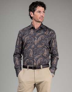 Best Sellers: London Navy & Brown Paisley Print Shirt