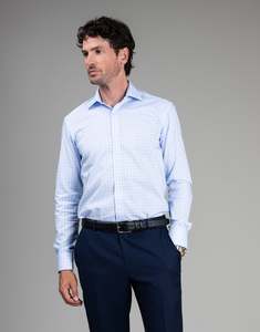 London Blue & White Textured Check Shirt