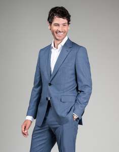 Mens Suit Jacket: Cooper Slate Blue Birdseye Suit Jacket