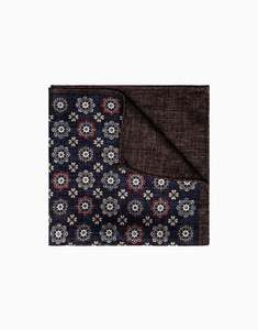 Business Casual: Indigo & Brown Floral Geometric Reversible Pocket Square