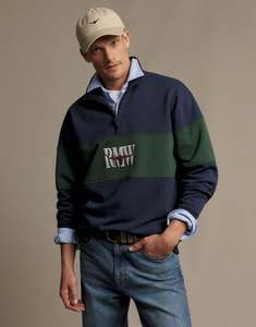 R.M. Williams Heritage Panel Worker Blue 1/4 Zip Sweatshirt