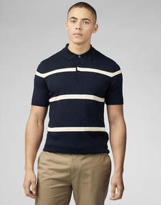 Summer Essentials For Men: Ben Sherman Argyle Stripe Dark Navy Short Sleeve Polo