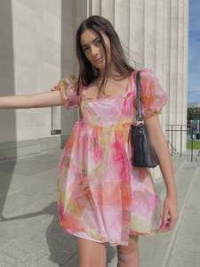 New Zealand Made: Dumpling Dress - Pink Abstract