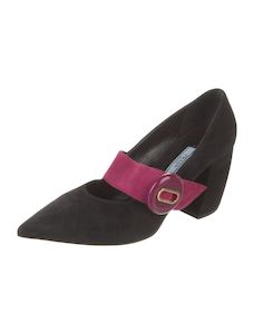 Prada: PRADA 'Mary Jane' Suede Button Detail Block Heel Pumps