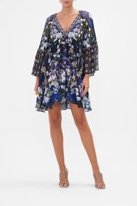 CAMILLA "Obsidian Bloom" A Line Ruffle Dress
