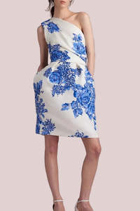 MONIQUE LHUILLIER "Gazar" One Shoulder Dress