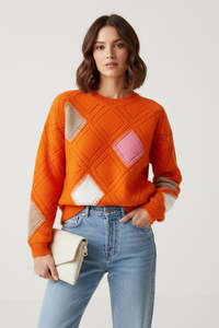 Tops: COCOA CASHMERE "Mixed Tones Argyle" Sweater