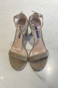 Stuart Weitzman: STUART WEITZMAN "Block Heel" Lurex Sandals