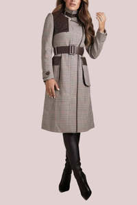 Coats Jackets: Lydia Millen x KAREN MILLEN "Wool Blend Check Belted" Coat