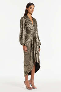 CARLA ZAMPATTI "Burnished Metallic" Waterfall Dress