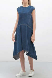 Dresses: BALENCIAGA "Asymmetrical" Denim Dress