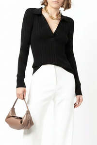 MANNING CARTELL "Ribbed Knit Long Sleeve Polo" Top