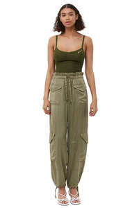 Pants: GANNI "Tapered Washed" Satin Cargo Trouser