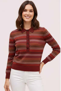Tops: KATE SPADE "Metallic Stripe Polo" Sweater