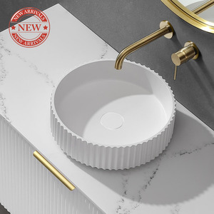 Nora Bianca Solid Surface Fluted Round Vessel Basin without Overflow (SS-WB49MW)