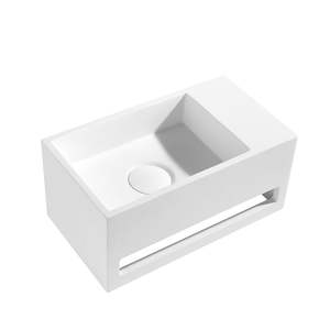 Basin: Nora Venezia Solid Surface Wall-Hung Basin With Towel Rail Left Hand Matt White (WA26L)
