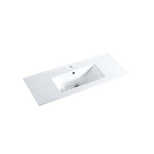 Basin: Nora Rettangolo Ceramic Vanity Top with Overflow Gloss White Slim 900mm (S300790)