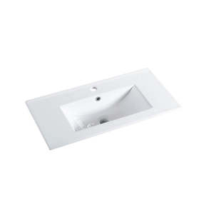 Nora Rettangolo Ceramic Vanity Top with Overflow Gloss White Slim 750mm (S300775)