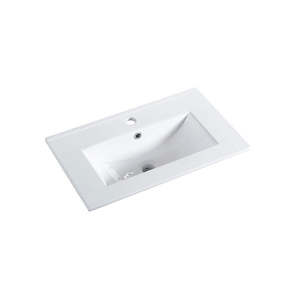 Nora Rettangolo Ceramic Vanity Top with Overflow Gloss White Slim 600mm (S300760)