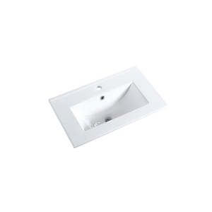 Nora Rettangolo Ceramic Vanity Top with Overflow Gloss White Slim 500mm (S300750)