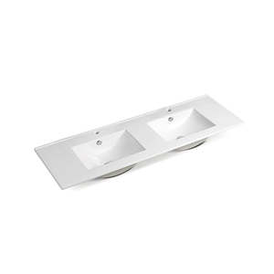 Nora Rettangolo Ceramic Vanity Top with Overflow Double Gloss White 1500mm (BS9150ED)