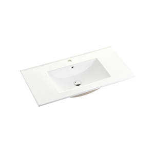 Nora Rettangolo Ceramic Vanity Top with Overflow Gloss White 900mm (BS9090E)