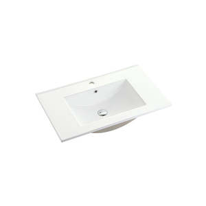 Nora Rettangolo Ceramic Vanity Top with Overflow Gloss White 750mm (BS9075E)