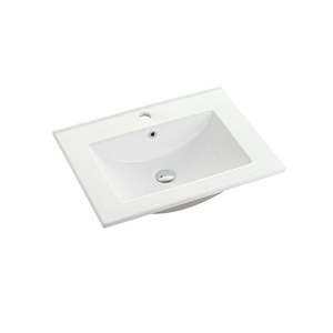 Nora Rettangolo Ceramic Vanity Top with Overflow, Gloss White 600mm (BS9060E)