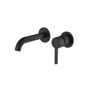 Englefield Studio Gooseneck Wall Mount Basin Mixer-Pin Lever Matte Black (25924A-4-BL)