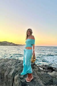 BENNI Nico Off Shoulder Maxi Dress Aquamarine