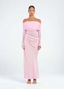 Size 8: BENNI Yasmin off shoulder dress- Pink