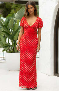 beginning boutique - Lovella red polka dot maxi