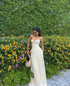 Frontpage: Daniella lace corset pleated maxi dress | cream
