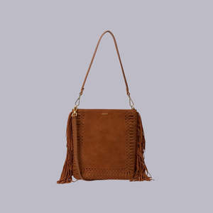 Saben | Claudette Shoulder Bag | Tan Suede + Fringe
